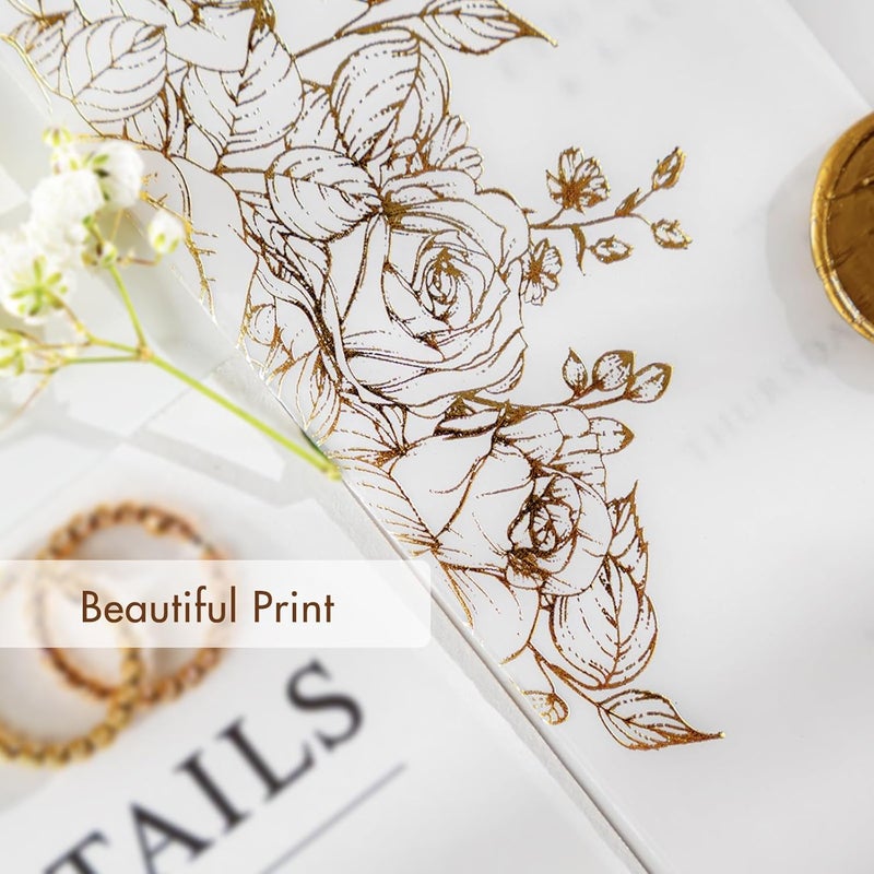 AZAZA 50 Pack Pre-Folded Vellum Jackets for 5x7 Invitations, Gorgeous Translucent Invitation Sleeves,115GSM Vellum Jackets 5x7, Wedding Invitation Accessories,for Weddings Birthdays,Golden Roses - Image 5